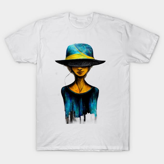 Elegant woman with a hat T-Shirt by AmazinfArt